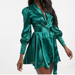 Emerald Satin Mini Dress